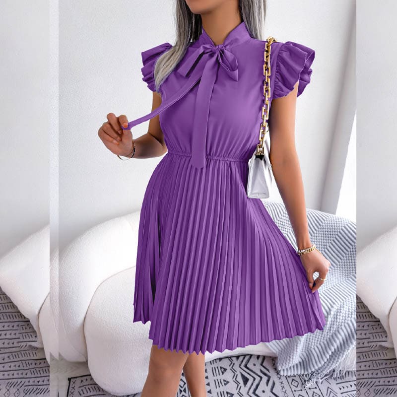 Vestido Plissado de Manga Evangélico