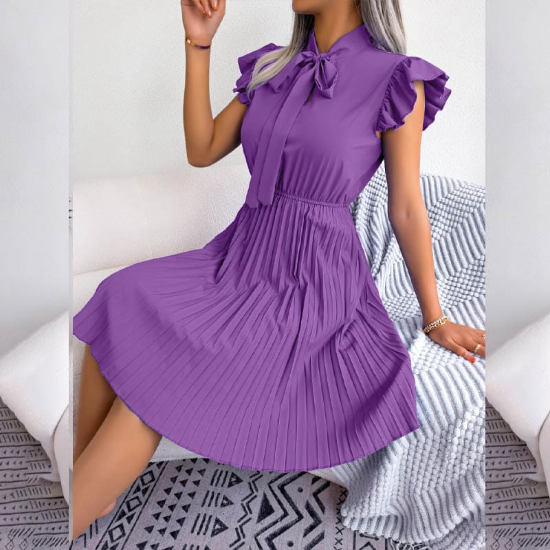 Vestido Plissado de Manga Evangélico
