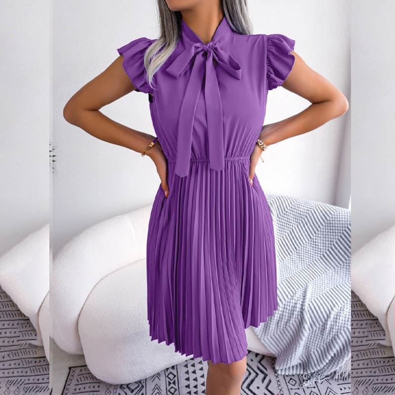 Vestido Plissado de Manga Evangélico