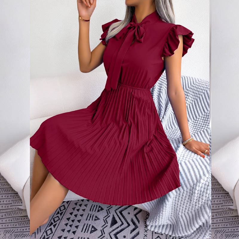 Vestido Plissado de Manga Evangélico