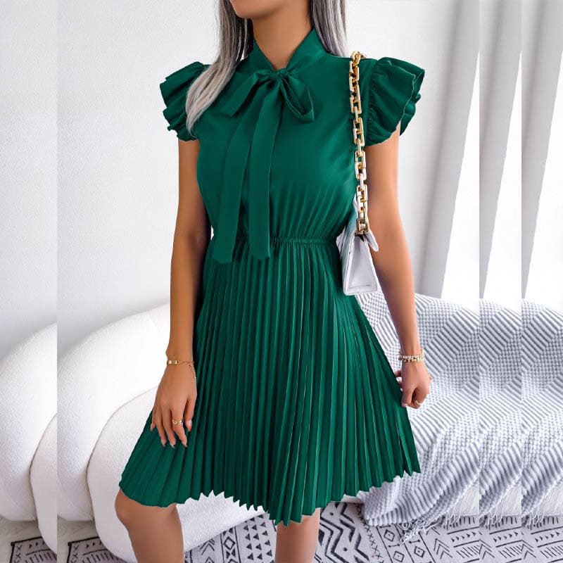 Vestido Plissado de Manga Evangélico
