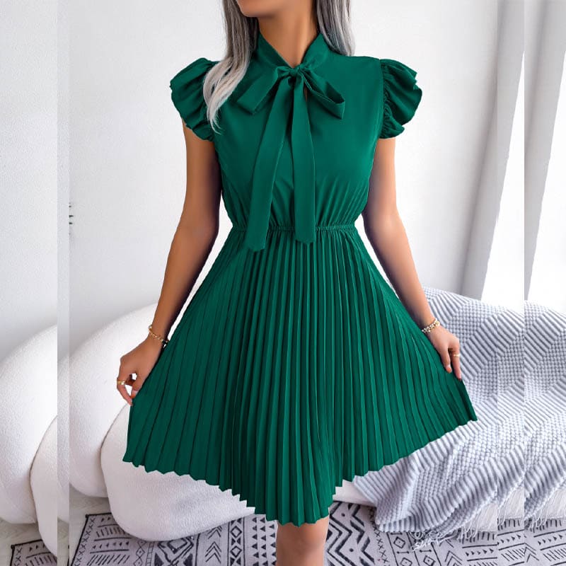 Vestido Plissado de Manga Evangélico