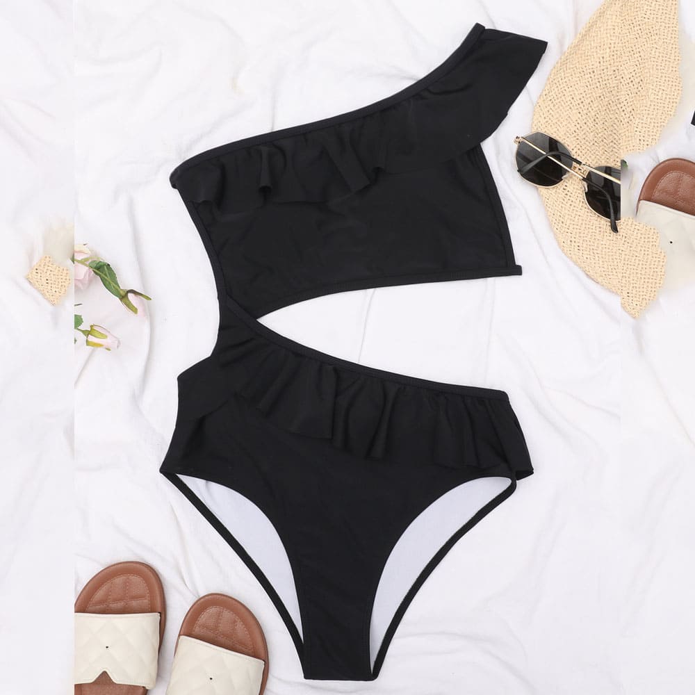 Maiô Feminino Preto Babados Darla