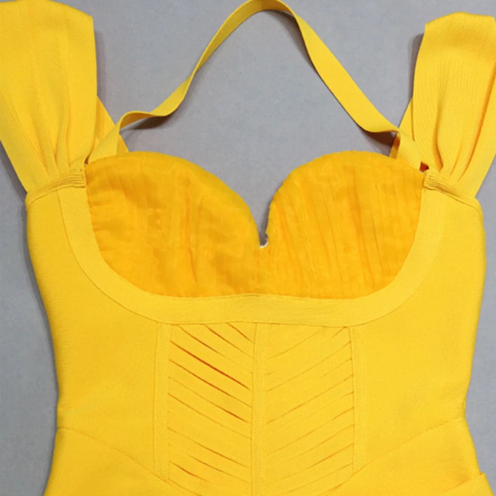 Vestido Curto de Festa Amarelo Fenda Lateral Yasmin
