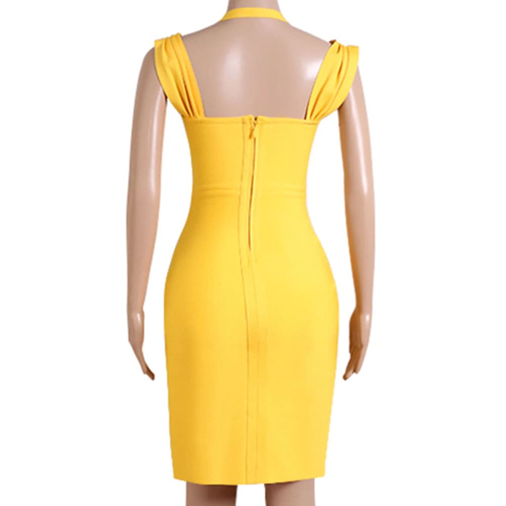 Vestido Curto de Festa Amarelo Fenda Lateral Yasmin