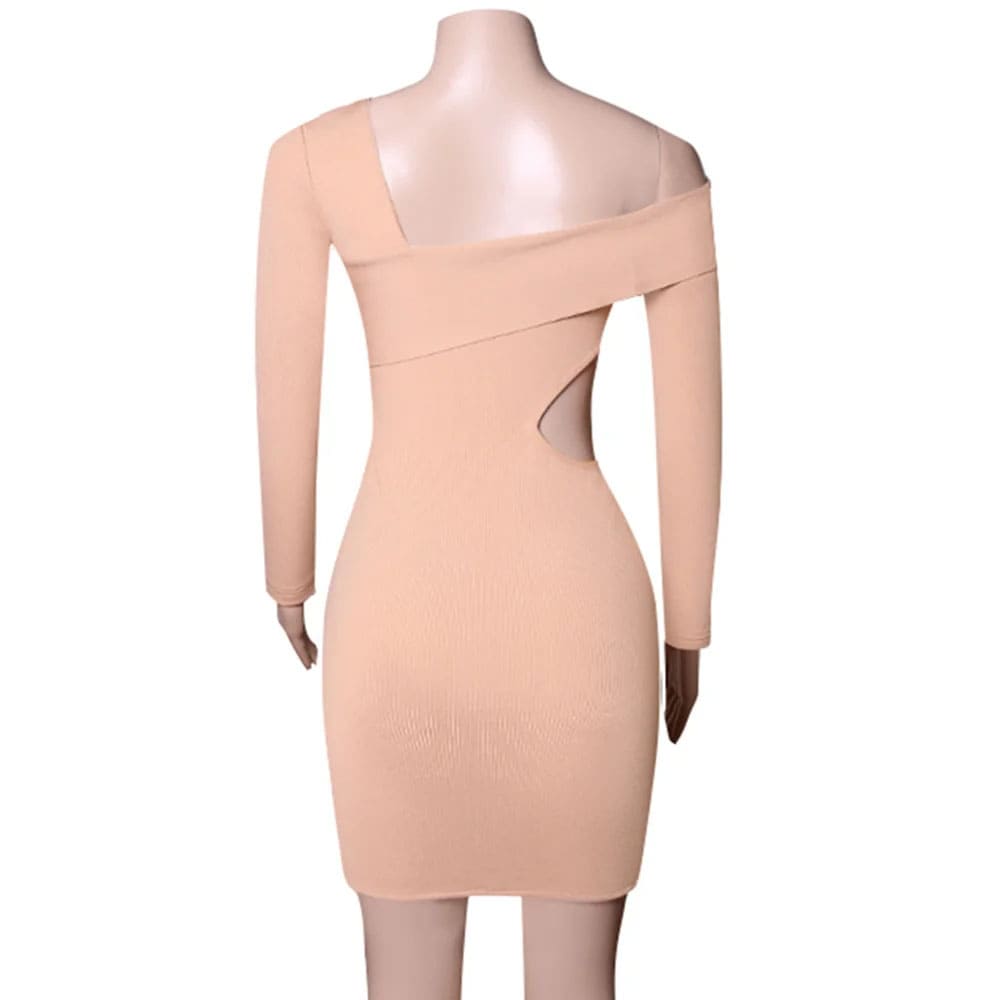 Vestido Curto de Festa Bege Assimétrico Manuela