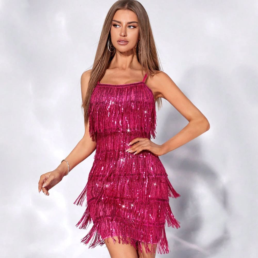 Vestido Curto de Festa Franjas Liliane