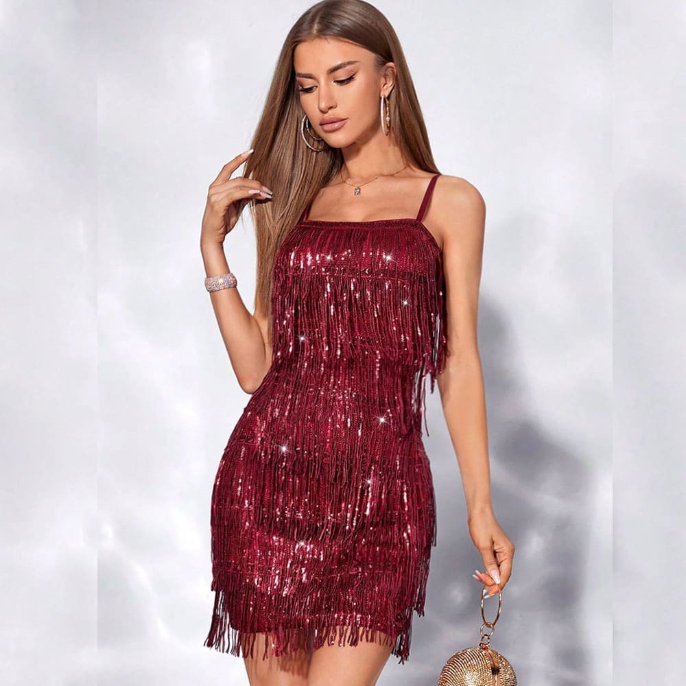 Vestido Curto de Festa Franjas Liliane