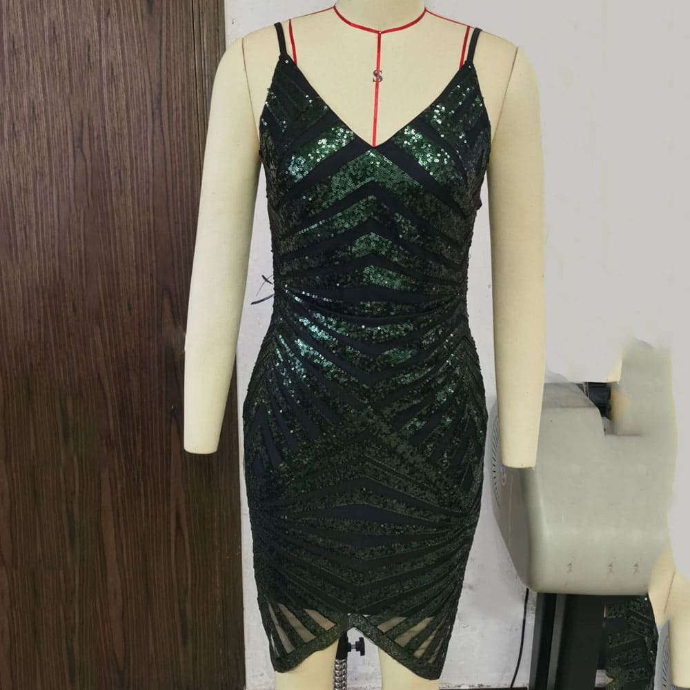 Vestido Curto de Festa Paetê Geométrico Luana