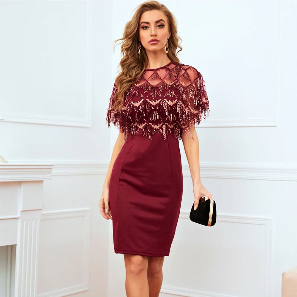 Vestido Curto de Festa Vinho Luísa