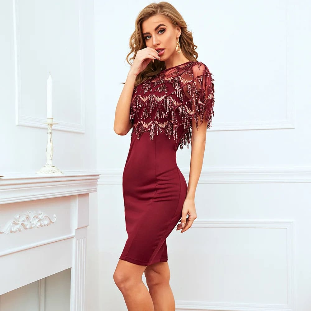 Vestido Curto de Festa Vinho Luísa