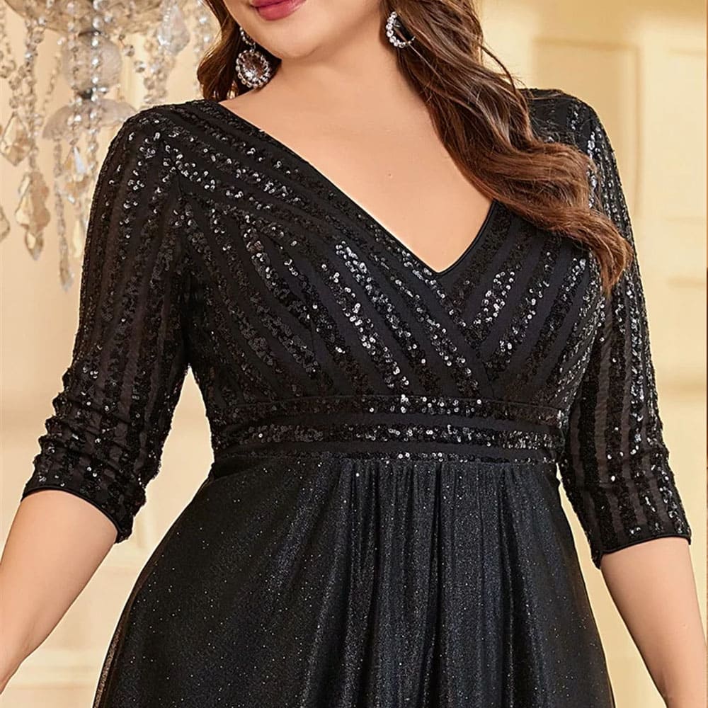 Vestido Longo de Festa Manga Longa Preto Ester