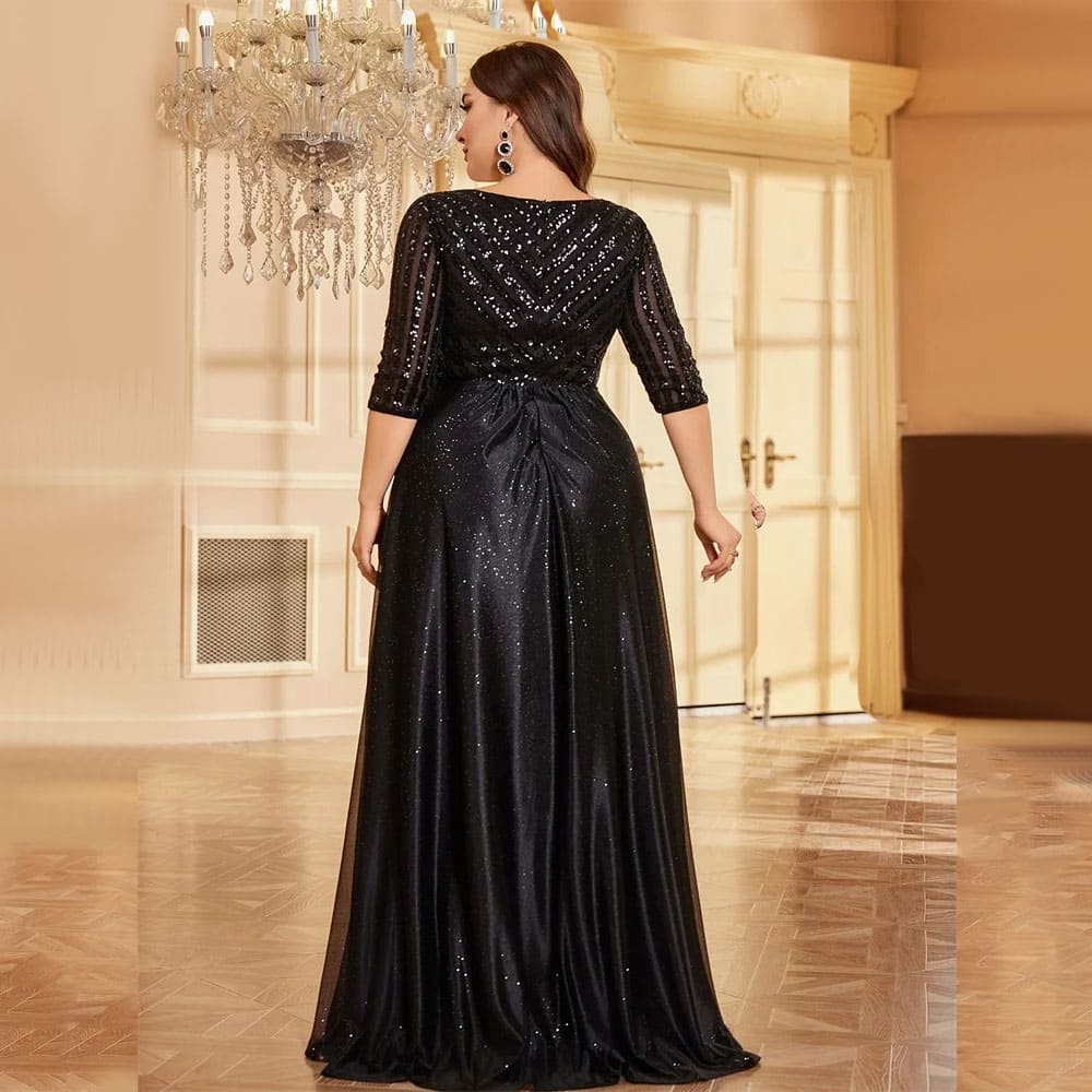 Vestido Longo de Festa Manga Longa Preto Ester