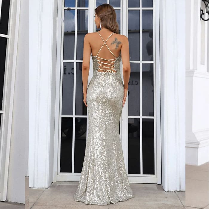 Vestido Longo de Festa Paetê Amarração Stefany