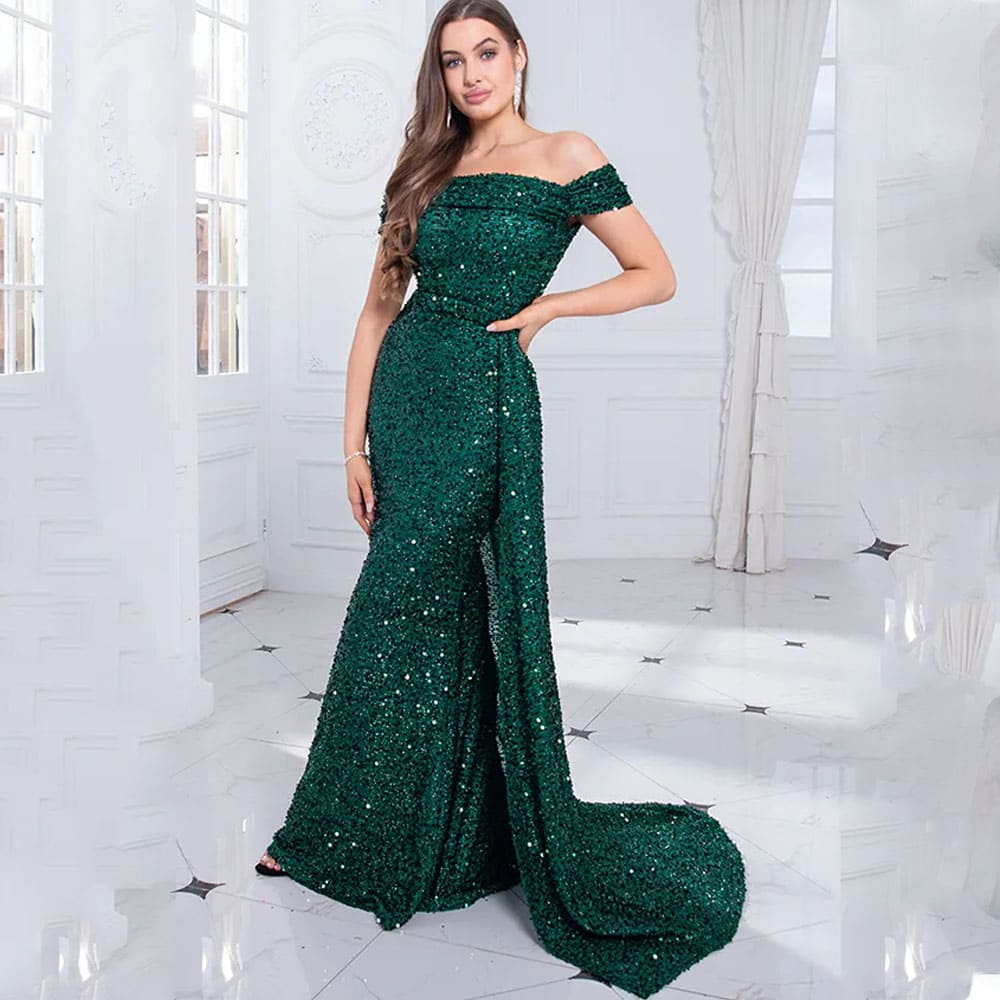 Vestido Longo de Festa Paetê Ciganinha Casamento Bruna