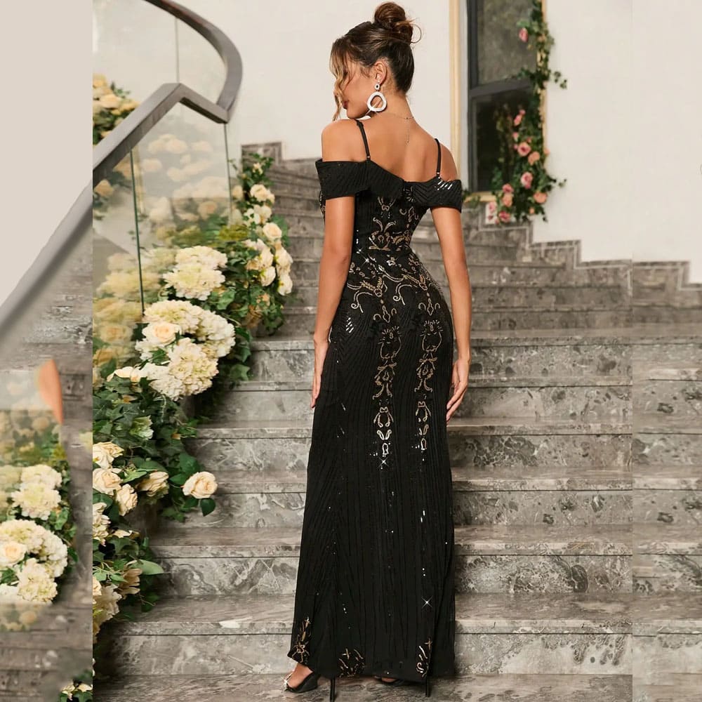 Vestido Longo de Festa Preto Paetê Luana