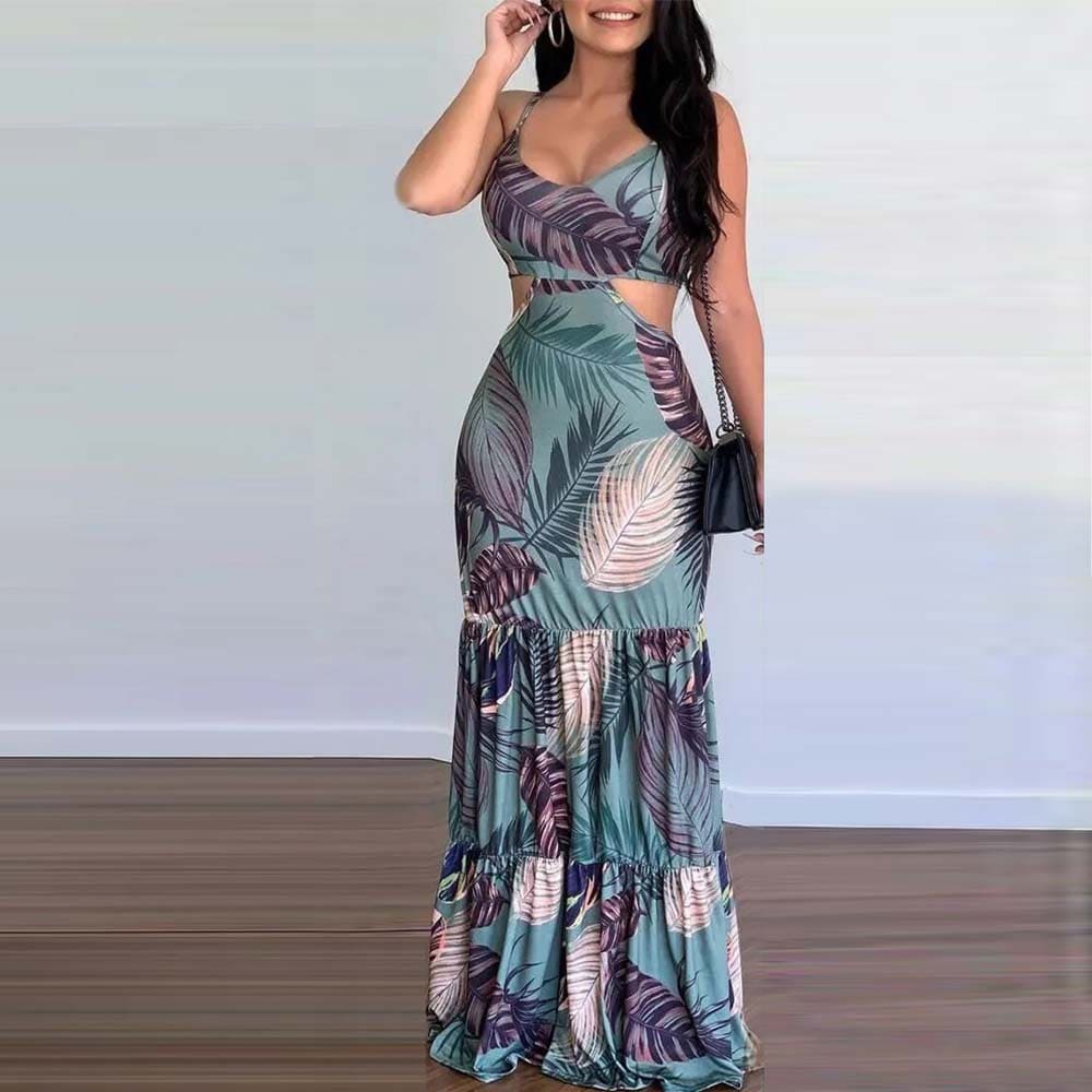 Vestido Longo Folhas Jannete