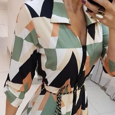 Vestido Midi Estampado Manga Longa Geometrico Raquel