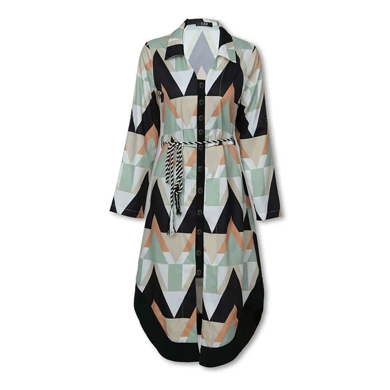 Vestido Midi Estampado Manga Longa Geometrico Raquel