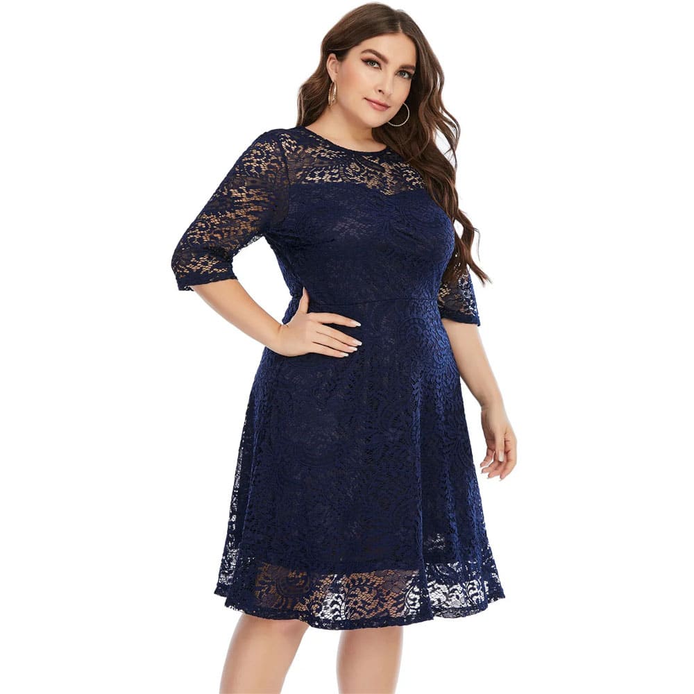 Vestido Midi Plus Size de Festa Renda Alice