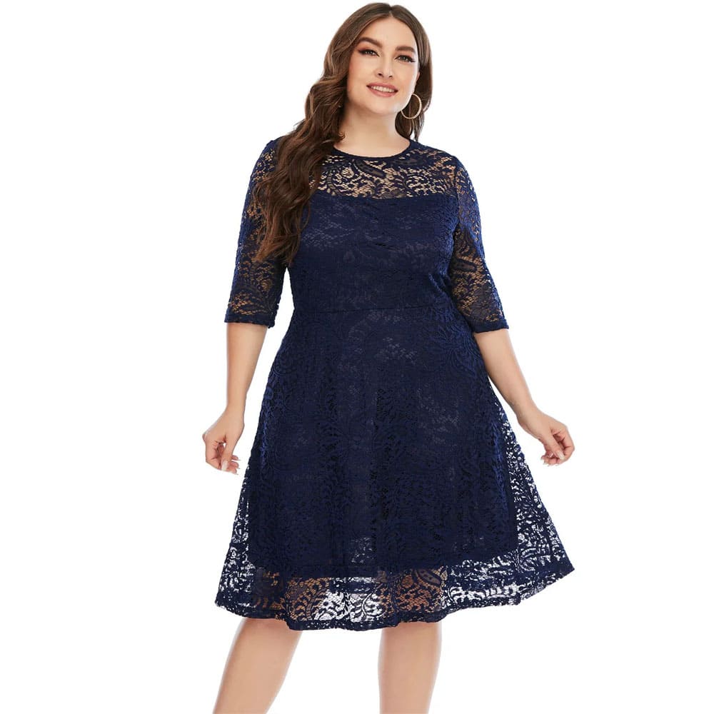 Vestido Midi Plus Size de Festa Renda Alice