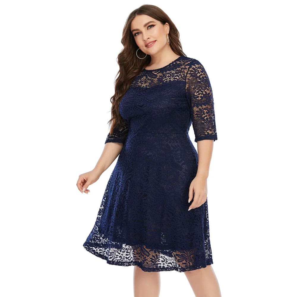 Vestido Midi Plus Size de Festa Renda Alice