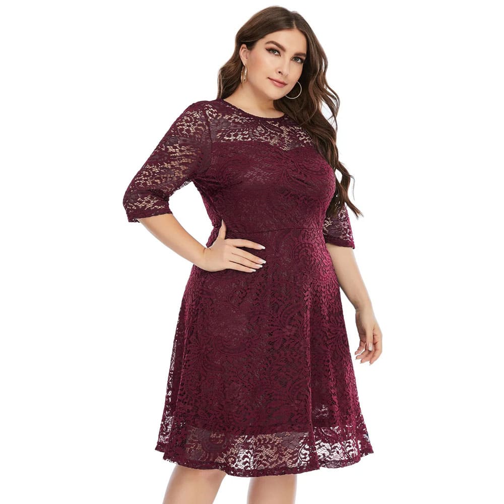 Vestido Midi Plus Size de Festa Renda Alice