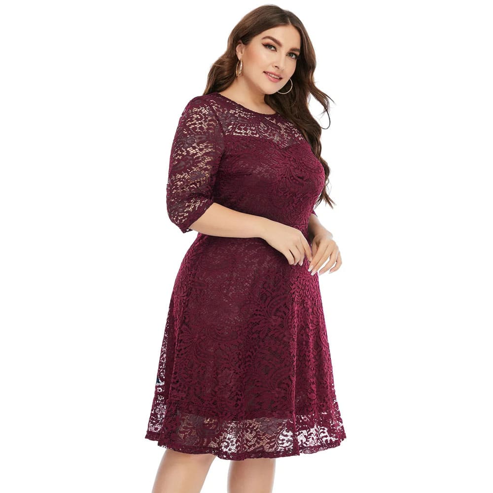 Vestido Midi Plus Size de Festa Renda Alice