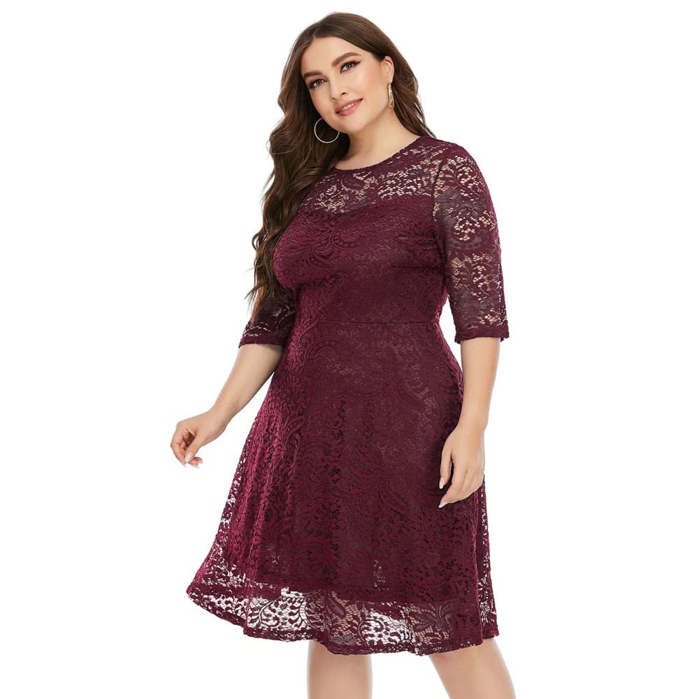 Vestido Midi Plus Size de Festa Renda Alice