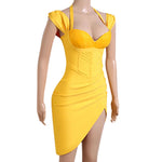 Vestido Curto de Festa Amarelo Fenda Lateral Yasmin 