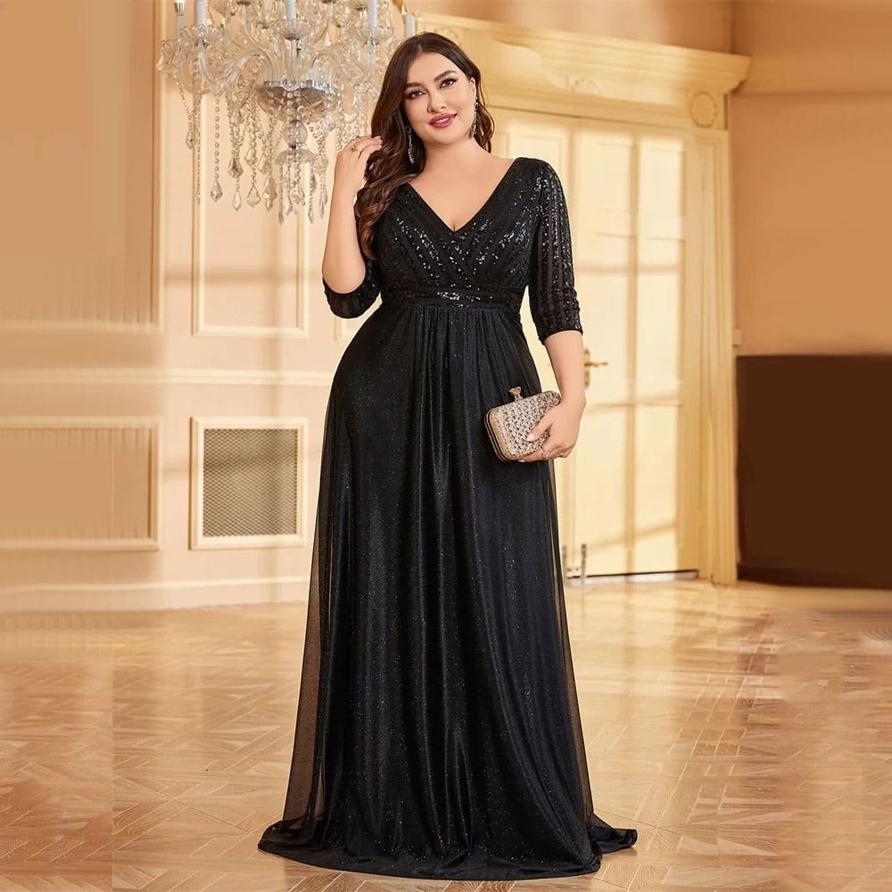 Vestido de festa preto longo 2024 plus size