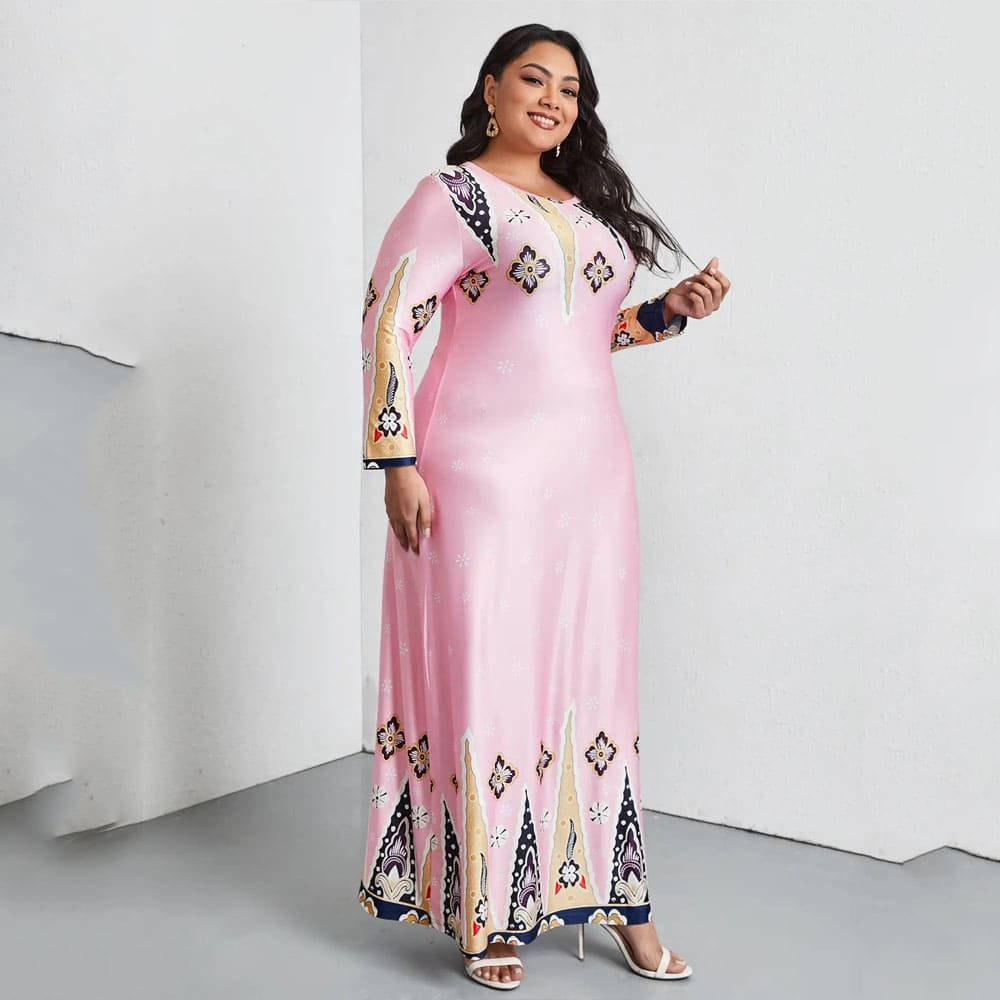 Vestido Longo Plus Size Rosa Silvia