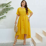 Vestido Midi Plus Size Amarelo Lisa