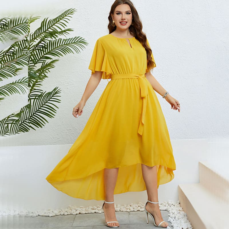 Vestido Midi Plus Size Amarelo Lisav